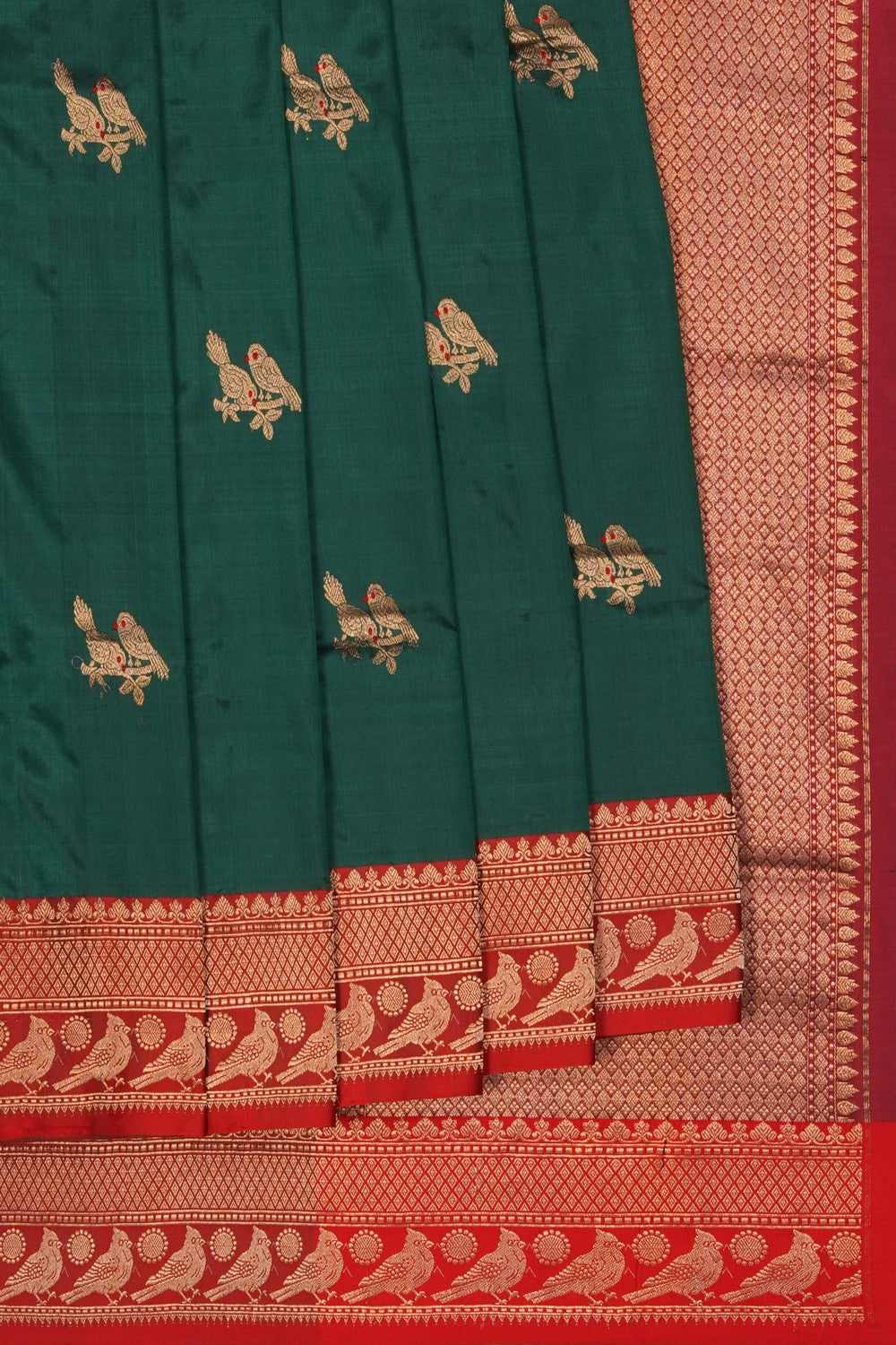 Image of Bottle Green Banarasi Silk Saree
