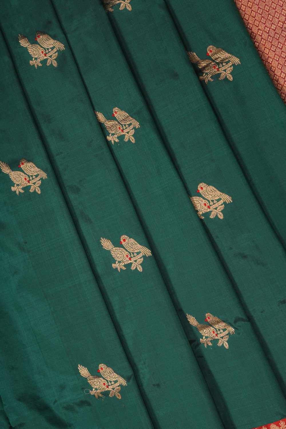 Image of Bottle Green Banarasi Silk Saree