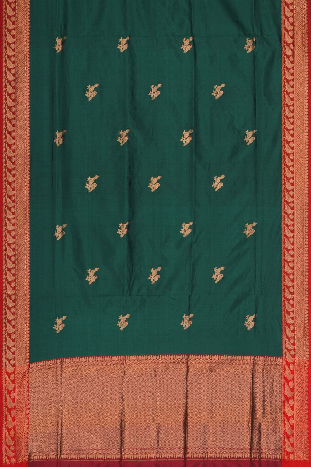 Image of Bottle Green Banarasi Silk Saree