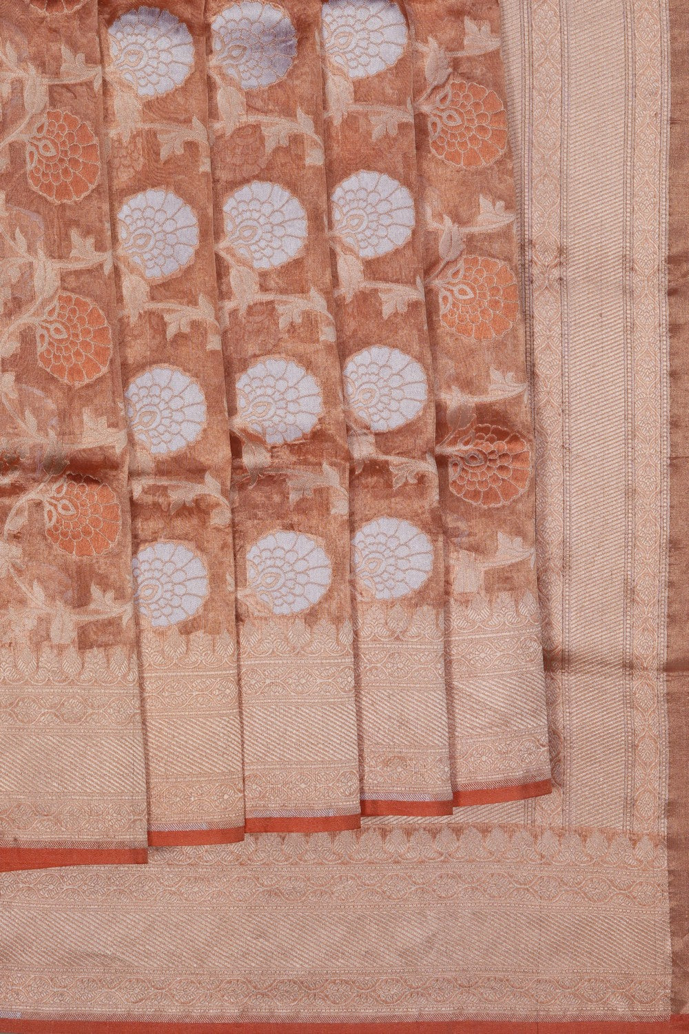 Image of Banarasi Tissue Silk Coral-Peach Saree