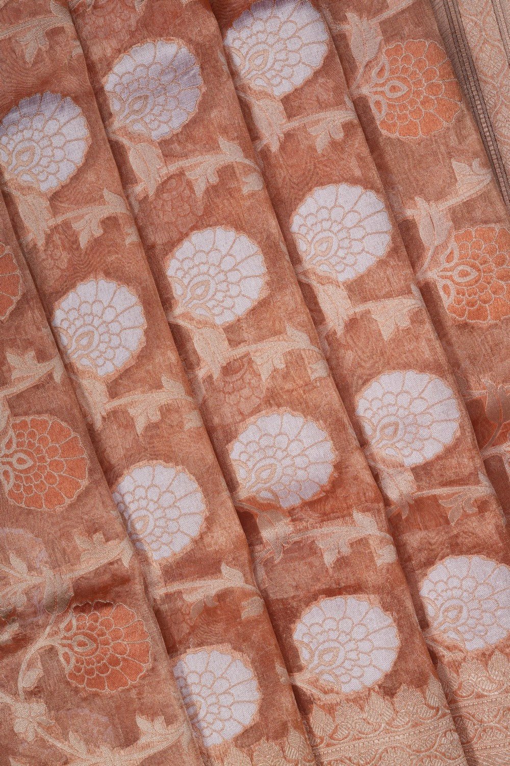 Image of Banarasi Tissue Silk Coral-Peach Saree