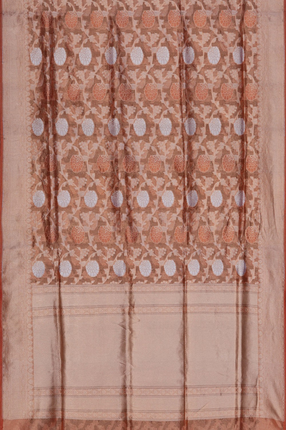 Image of Banarasi Tissue Silk Coral-Peach Saree