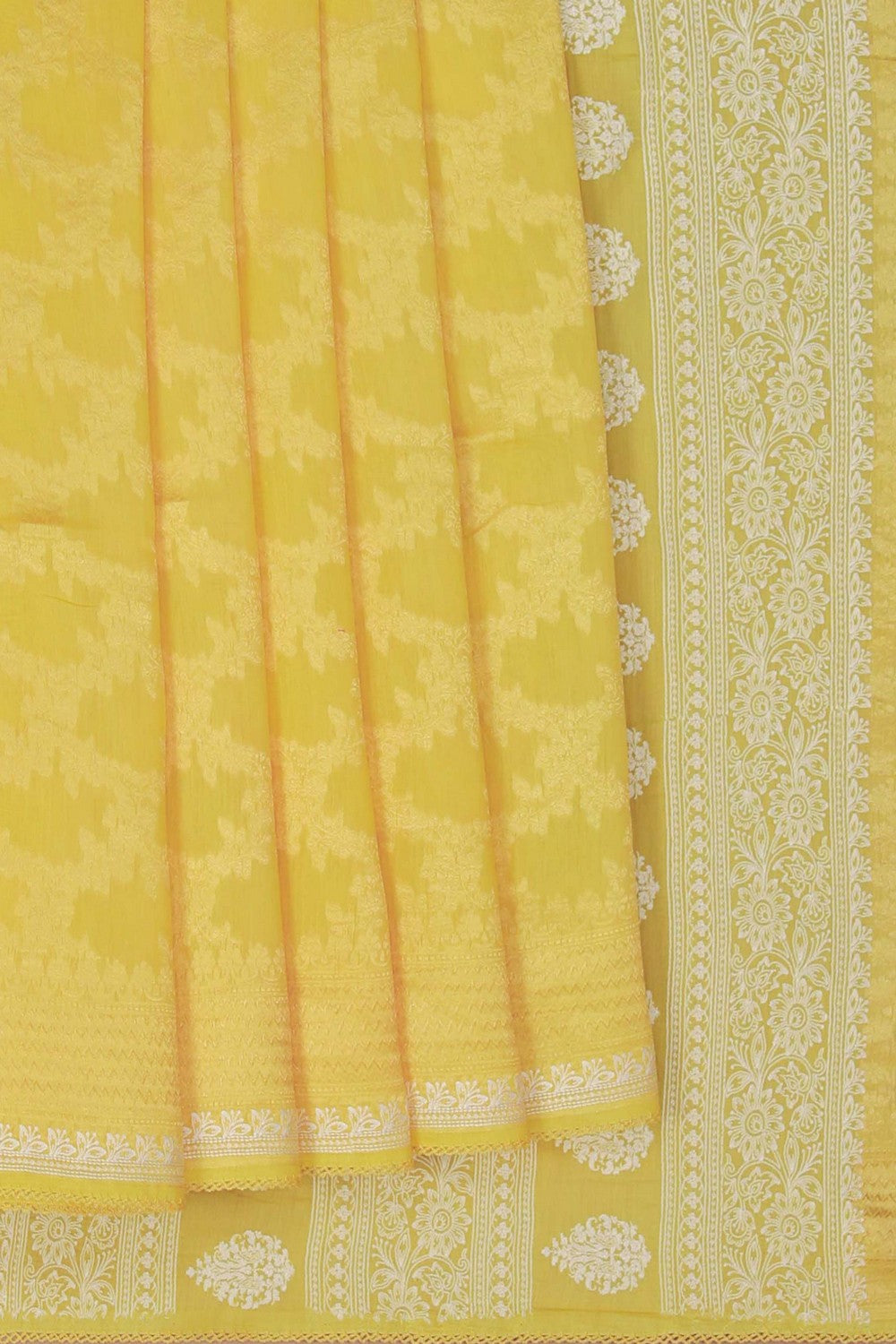 Image of Yellow Embroidery Linen Saree
