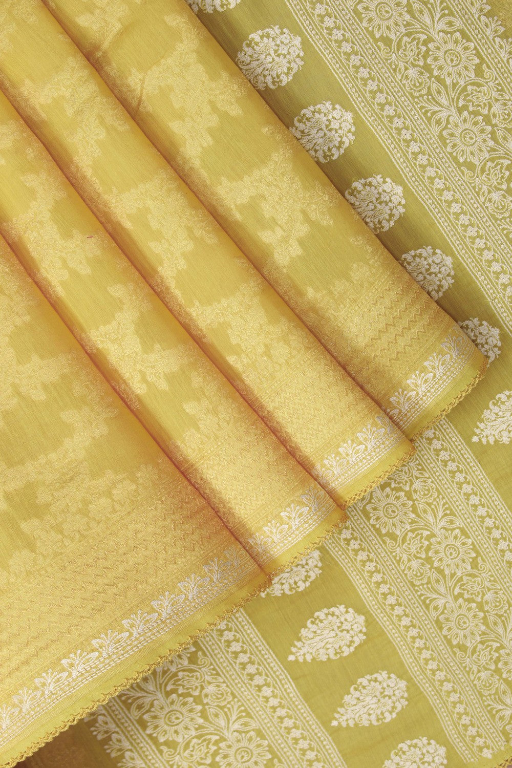 Image of Yellow Embroidery Linen Saree