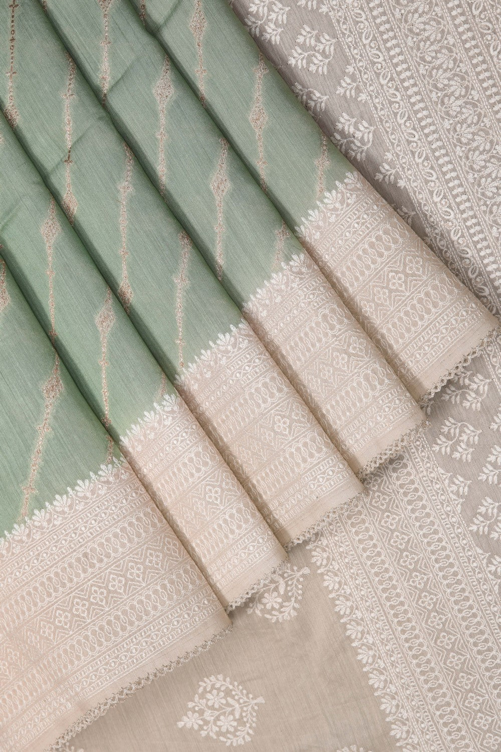 Image of Sage-Green Embroidery Saree