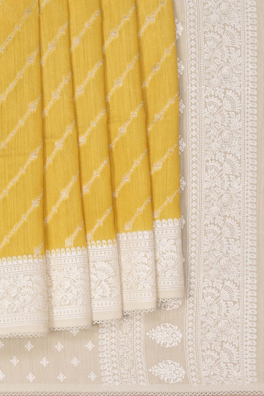 Image of Fenugreek Yellow Embroidery Saree