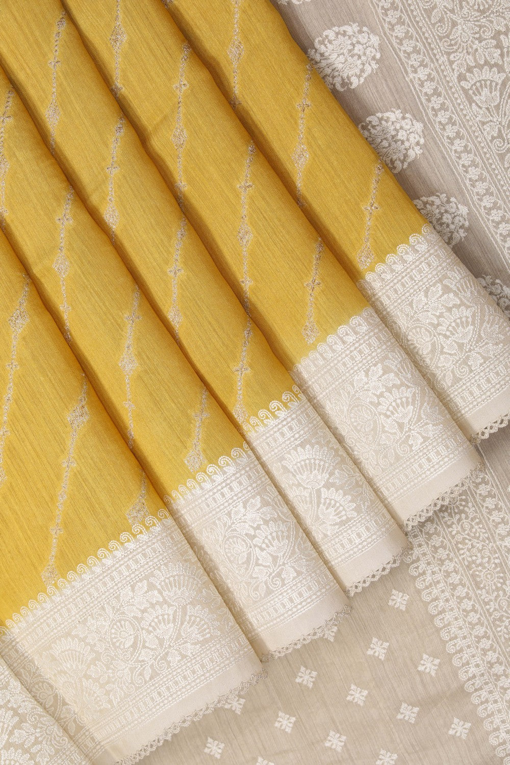 Image of Fenugreek Yellow Embroidery Saree