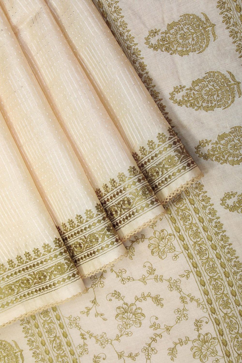 Image of Ivory Off-White Embroidery Saree