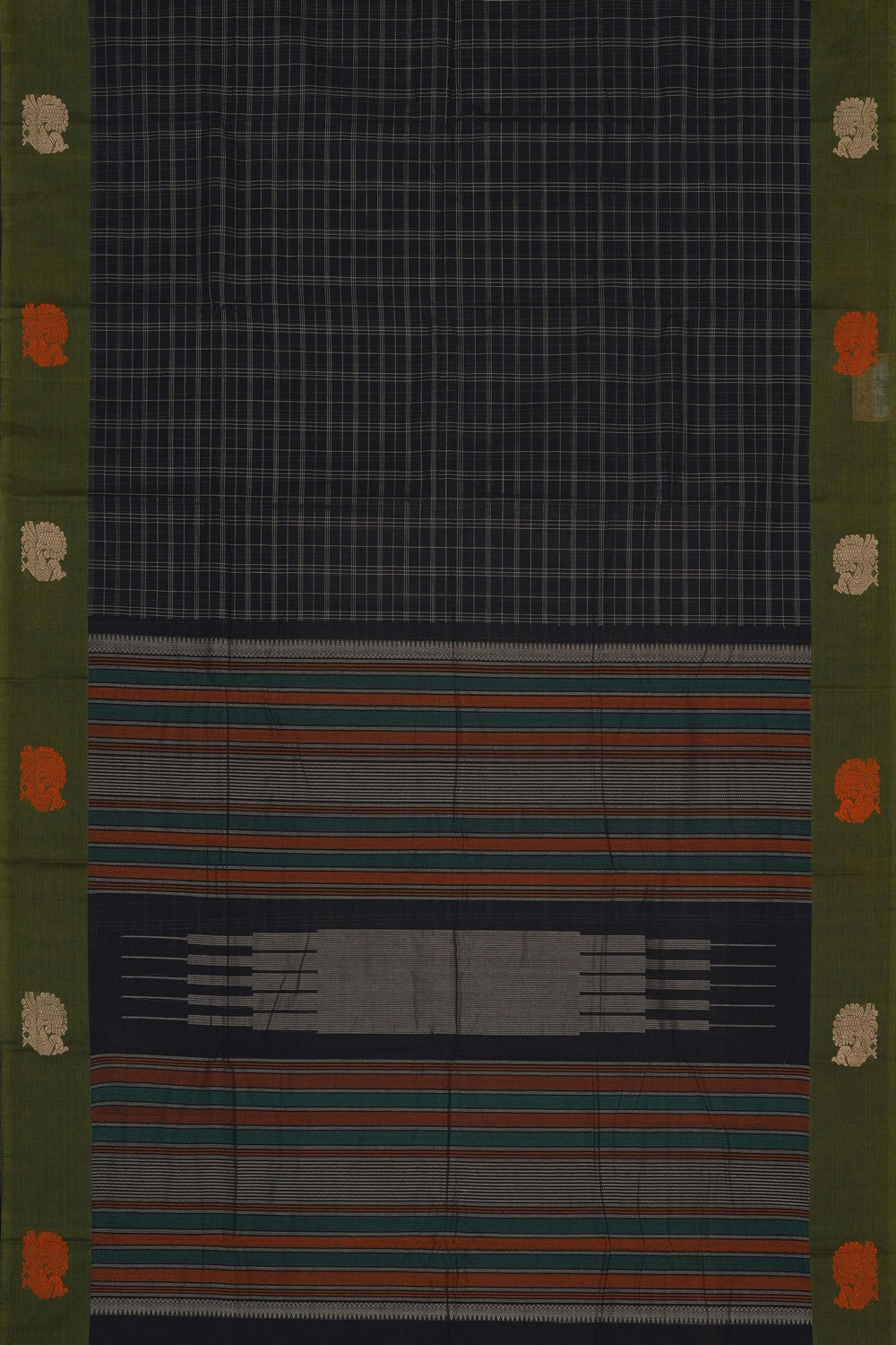 Image of South Cotton Kattam Black Saree