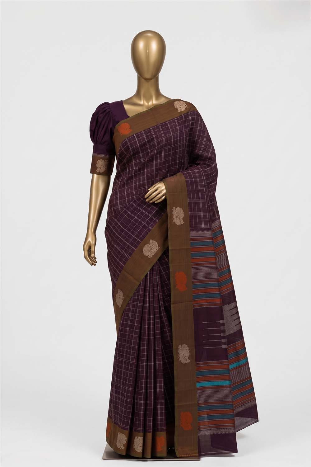 Image of South Cotton Kattam Maroon Saree