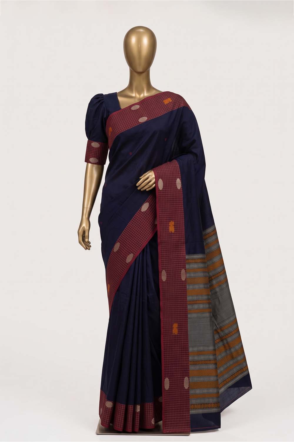 Image of Navy Blue South Cotton Saree