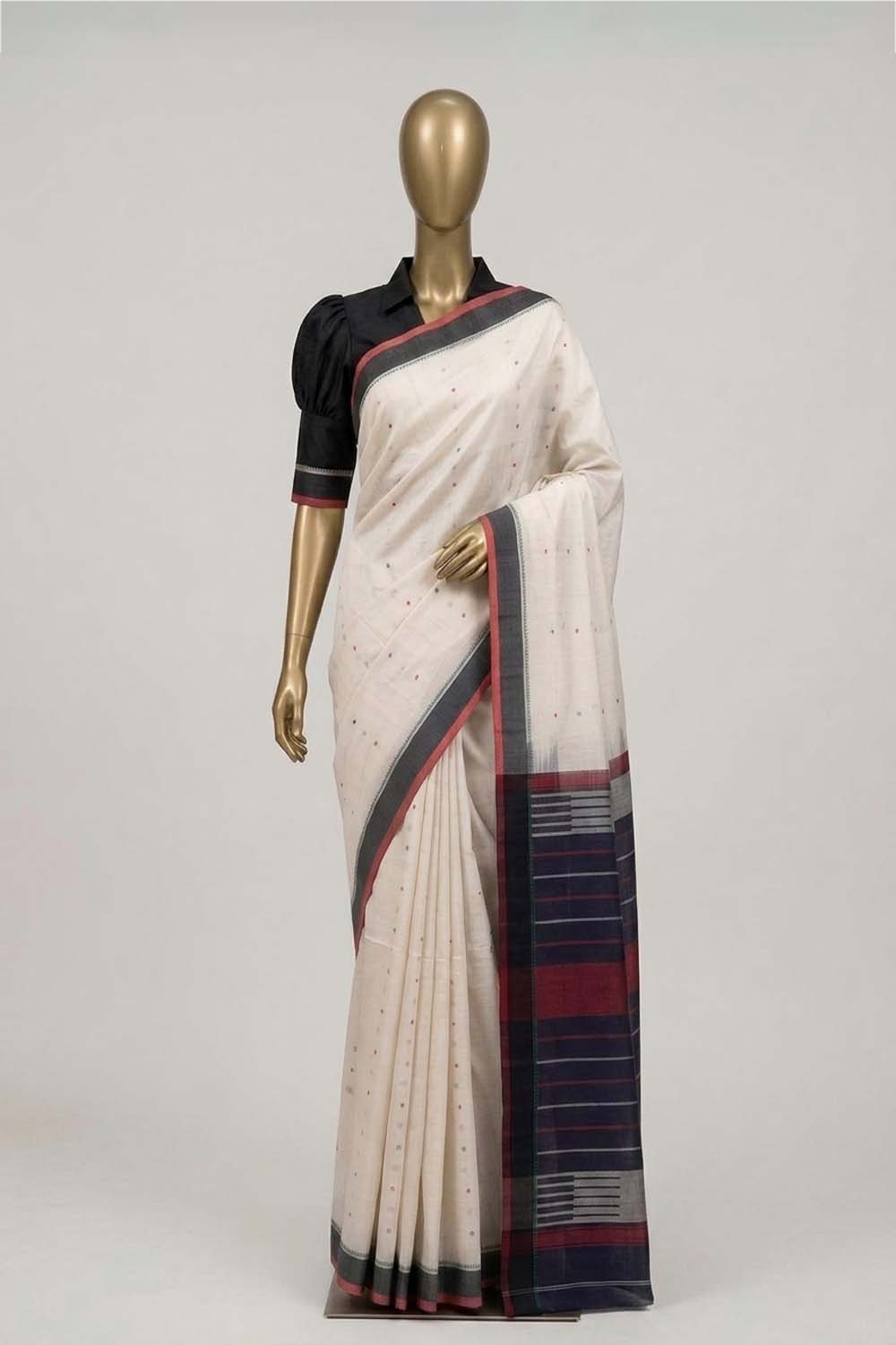 Image of White South Cotton Saree