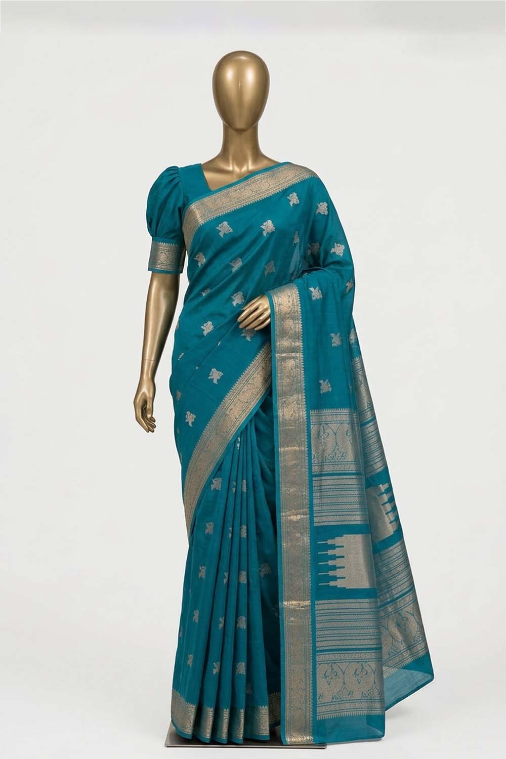 Image of Blue South Cotton Saree