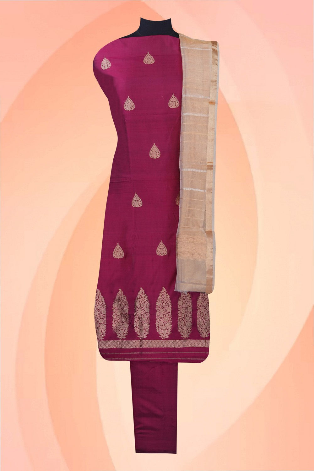 Image of Banarasi Silk Unstitched Suit (3 Pcs Set)