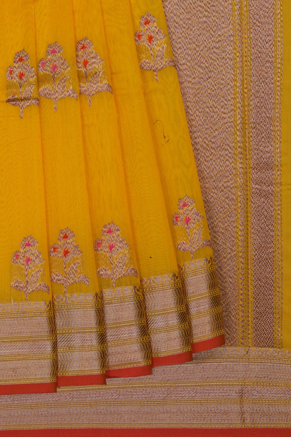 Image of Yellow Banarasi Cotton Silk Saree