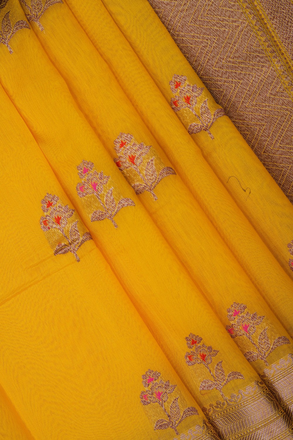 Image of Yellow Banarasi Cotton Silk Saree