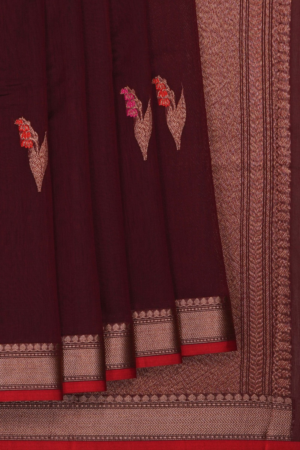 Image of Maroon Banarasi Cotton Silk Saree