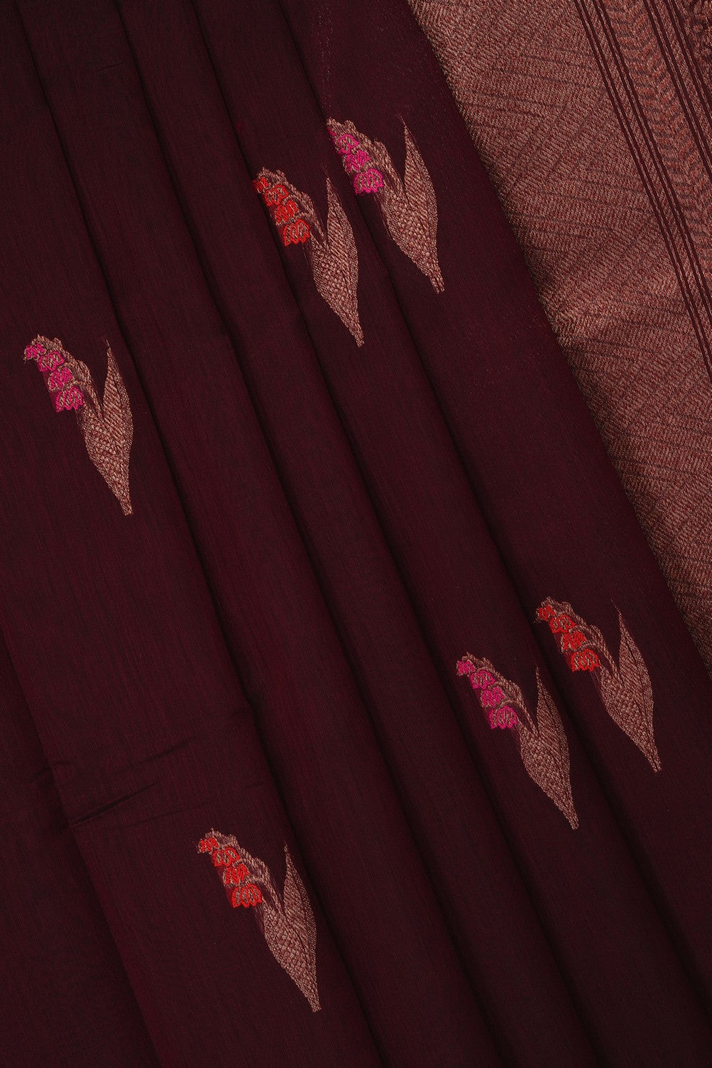 Image of Maroon Banarasi Cotton Silk Saree