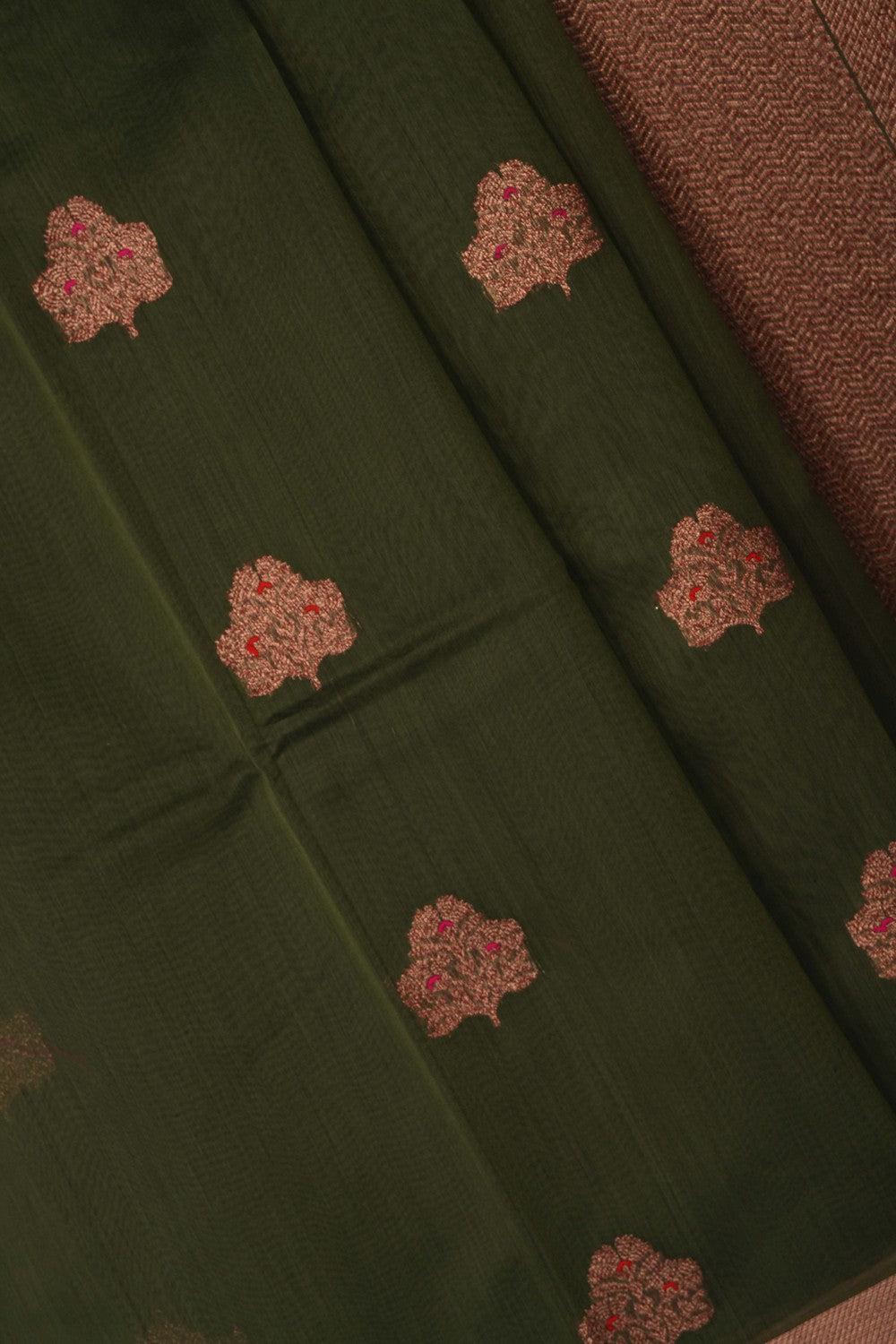 Image of Moss Green Banarasi Cotton Silk Saree
