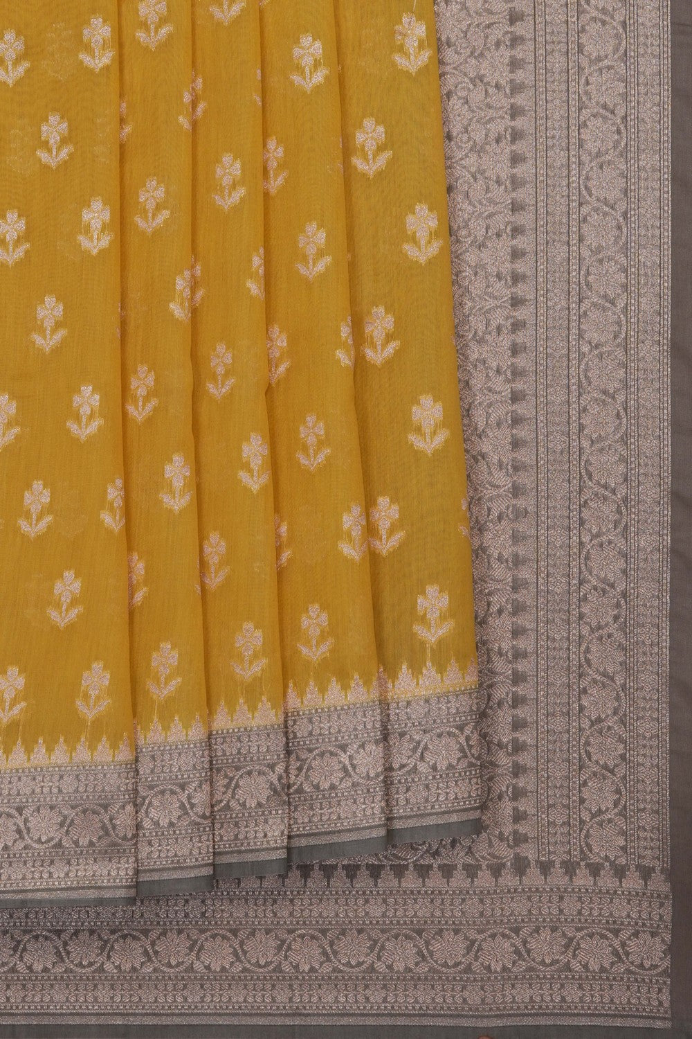 Image of Yellow Banarasi Cotton Silk Saree