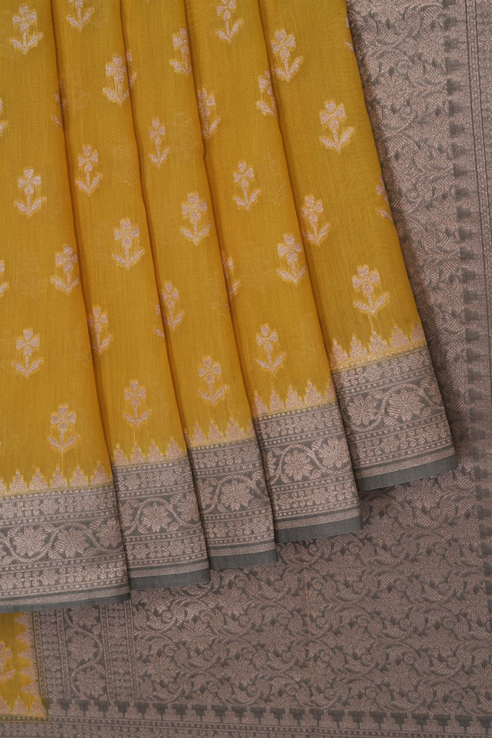 Image of Yellow Banarasi Cotton Silk Saree
