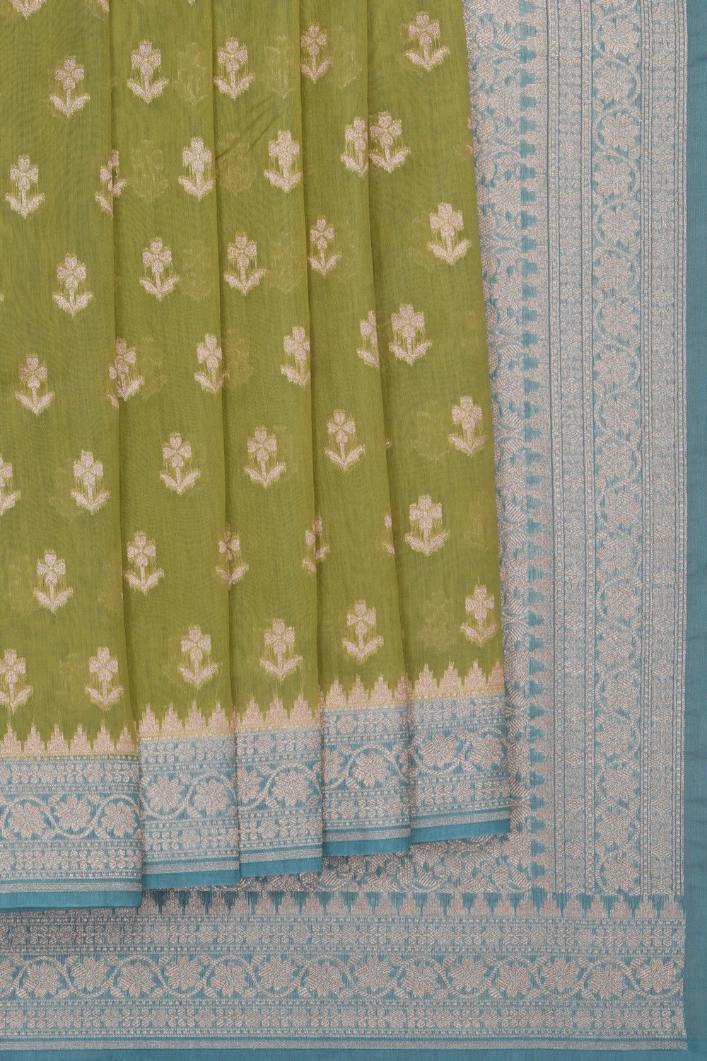 Image of Sage Green Banarasi Cotton Silk Saree