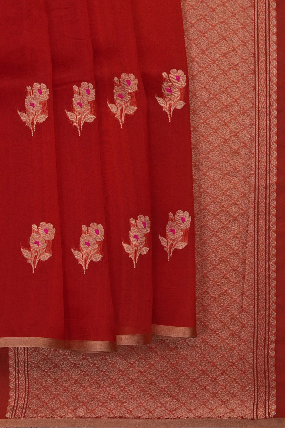 Image of Red Banarasi Kora Saree