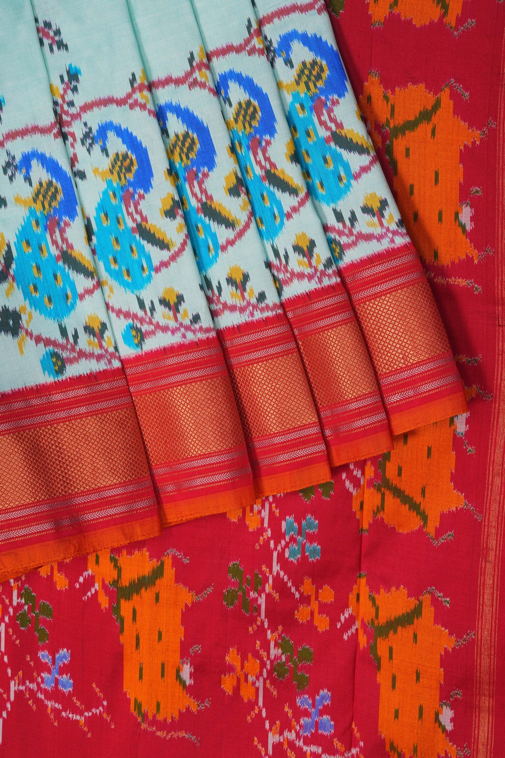 Image of Aqua-Green Pochampally Silk Saree