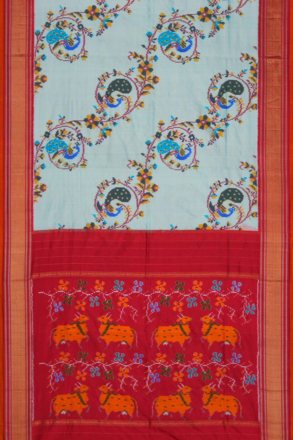 Image of Aqua-Green Pochampally Silk Saree
