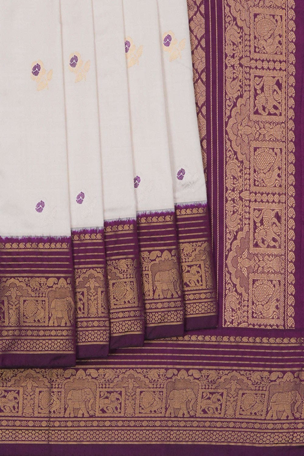 Image of Off-White Pochampally Silk Saree