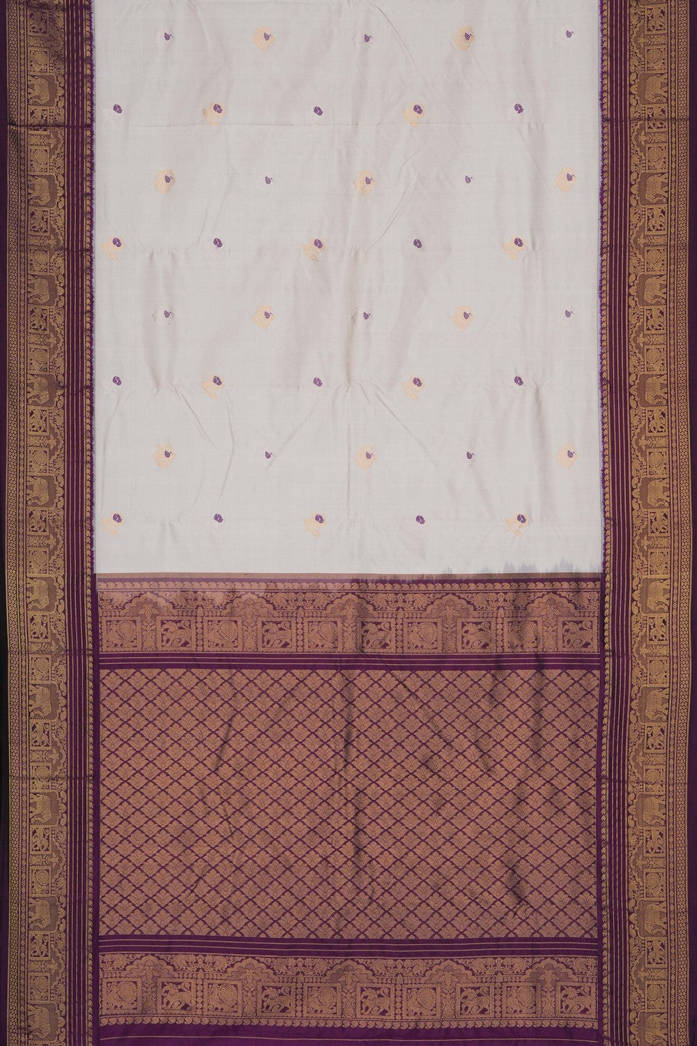 Image of Off-White Pochampally Silk Saree