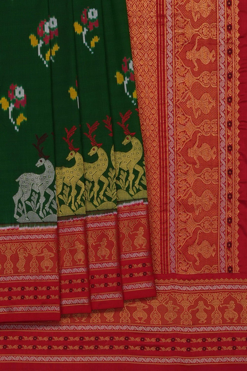 Image of Green Pochampally Ikat Silk Saree
