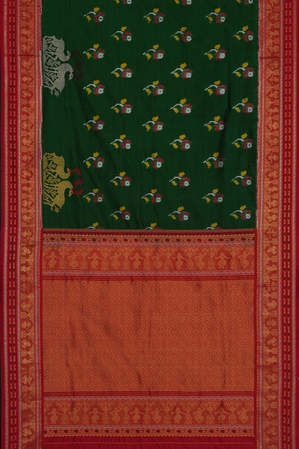 Image of Green Pochampally Ikat Silk Saree