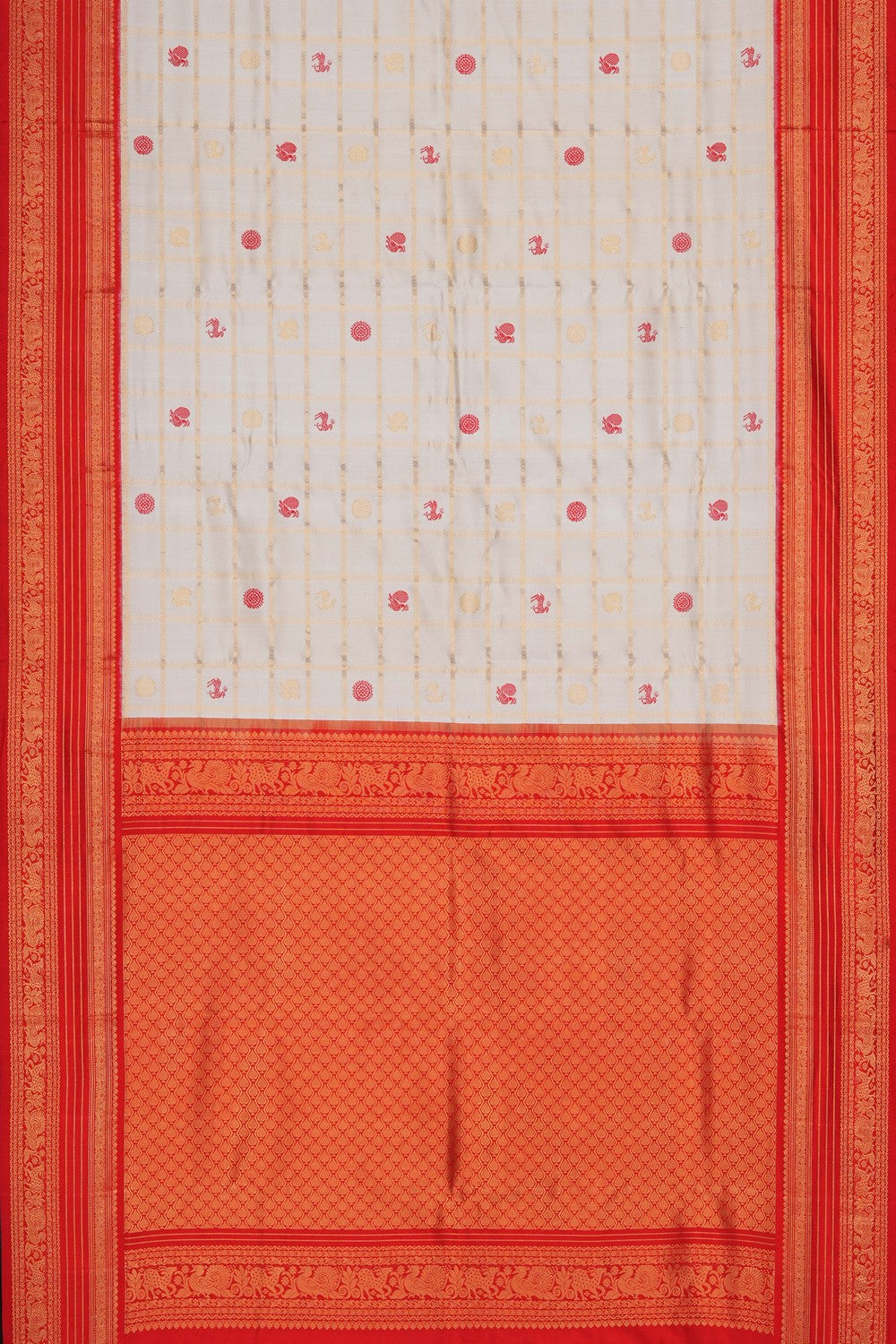 Image of Off-White Pochampally Twill Silk Saree