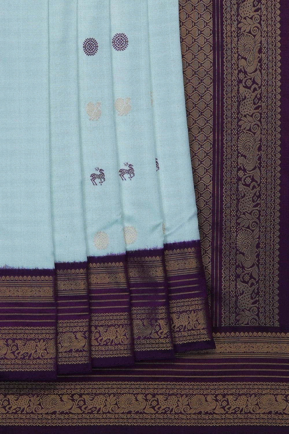 Image of Sea Blue Pochampally Ikat Twill Silk Saree