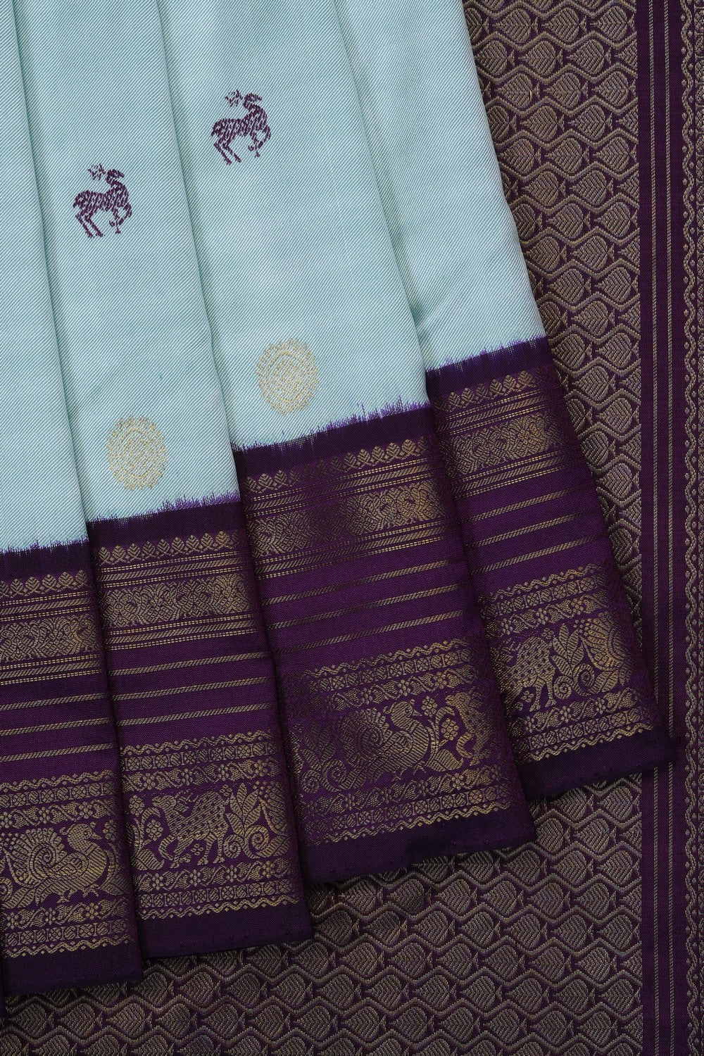 Image of Sea Blue Pochampally Ikat Twill Silk Saree