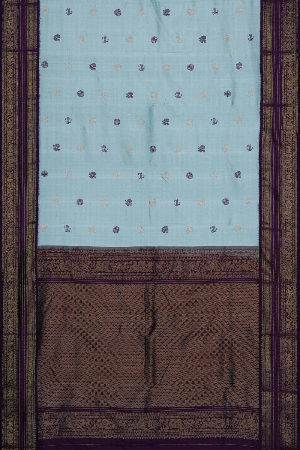 Image of Sea Blue Pochampally Ikat Twill Silk Saree