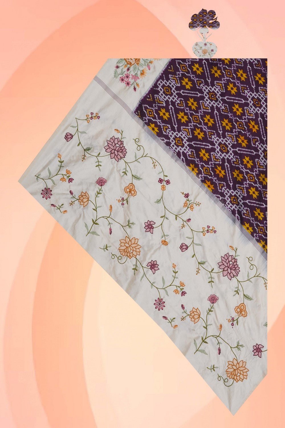 Image of Pochampally Ikat Silk Violet Dupatta