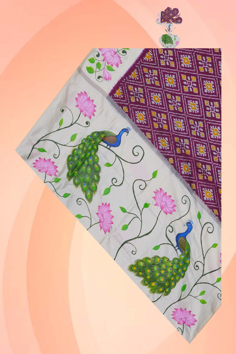 Image of Pochampally Ikat Silk Violet Dupatta