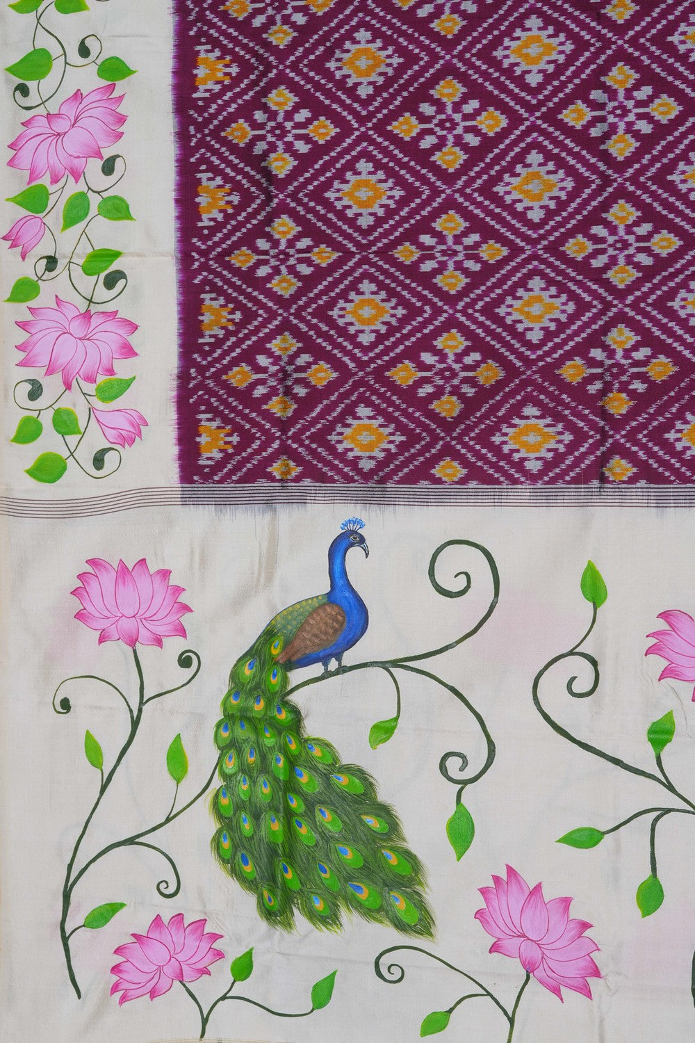 Image of Pochampally Ikat Silk Violet Dupatta