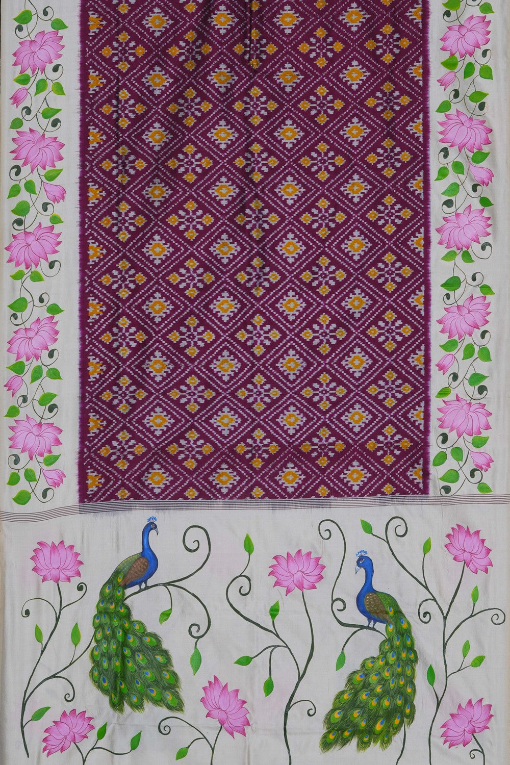 Image of Pochampally Ikat Silk Violet Dupatta