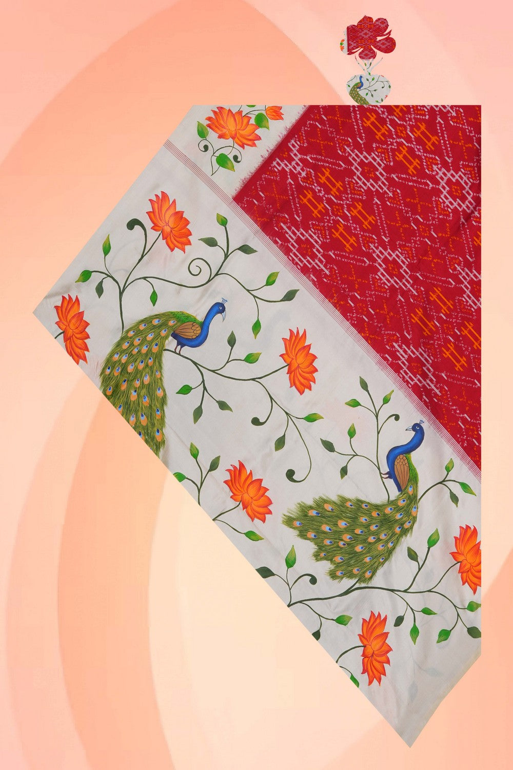Image of Pochampally Ikat Silk Red Dupatta