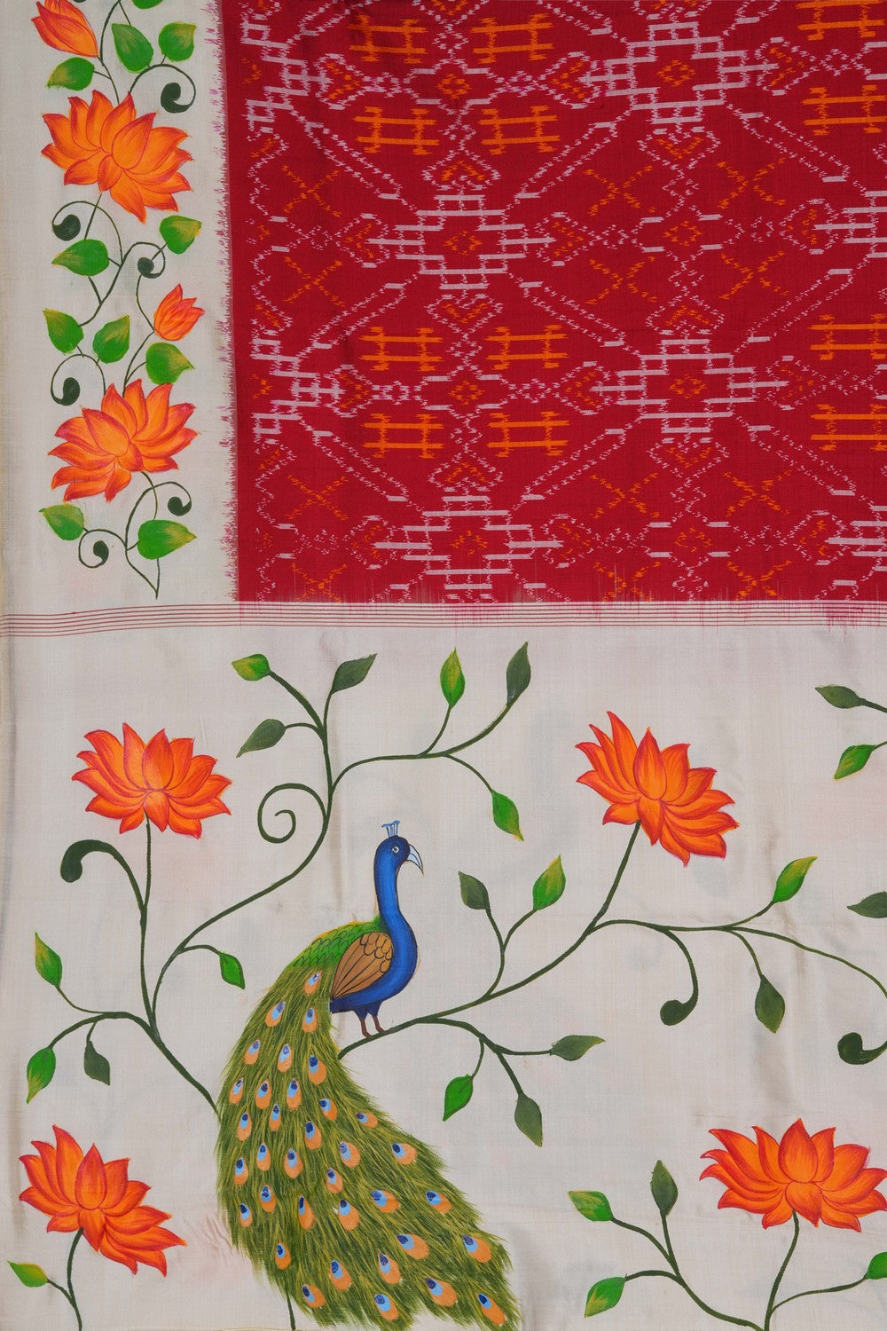 Image of Pochampally Ikat Silk Red Dupatta