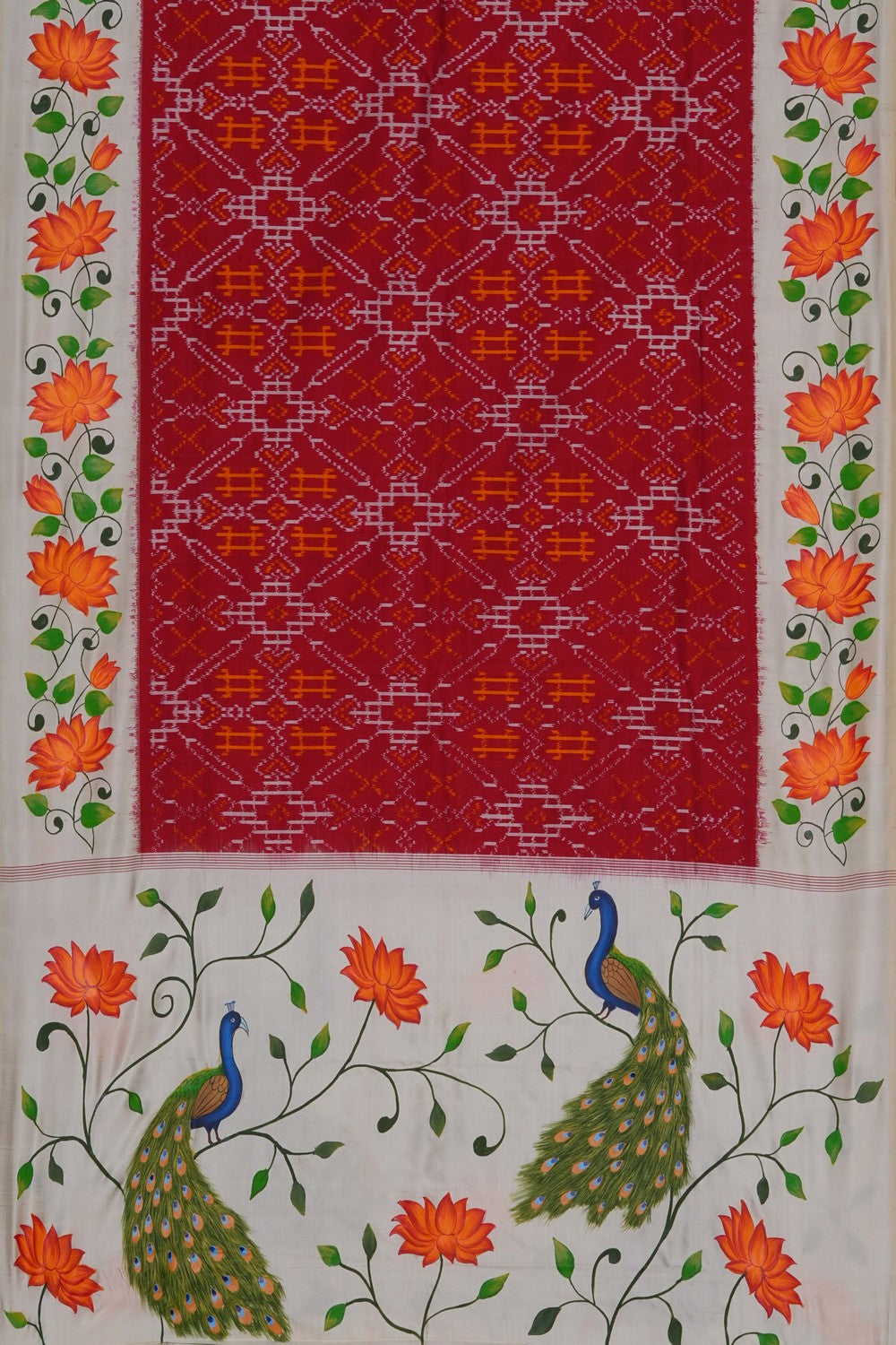 Image of Pochampally Ikat Silk Red Dupatta