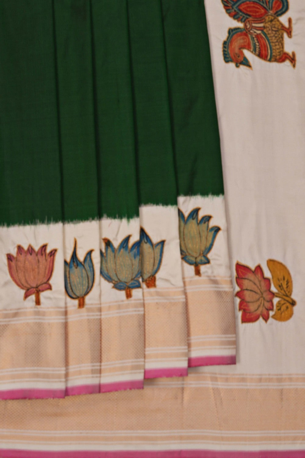 Image of A Fusion Kalamkari Pochampally Silk Saree