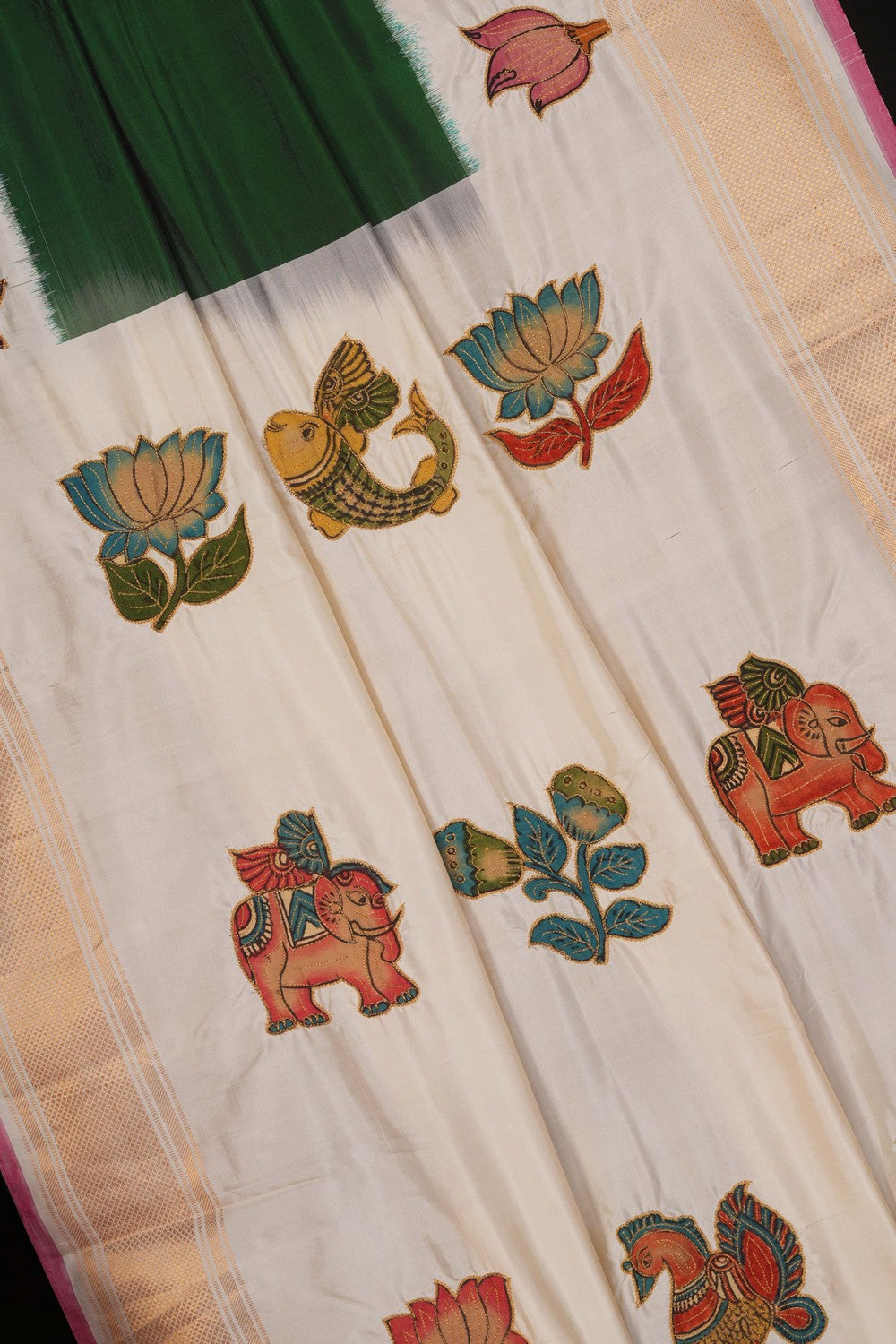 Image of A Fusion Kalamkari Pochampally Silk Saree