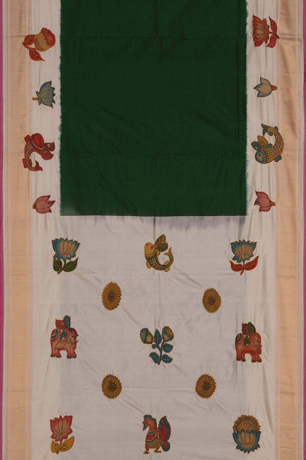 Image of A Fusion Kalamkari Pochampally Silk Saree