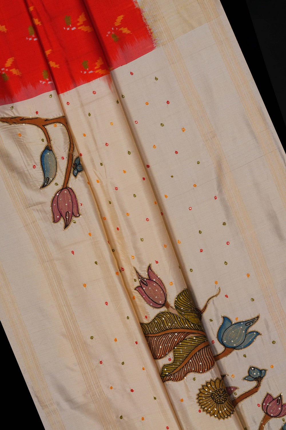 Image of A Fusion Kalamkari Pochampally Silk Saree