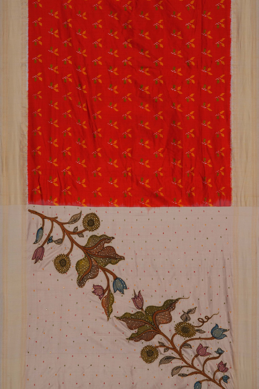 Image of A Fusion Kalamkari Pochampally Silk Saree