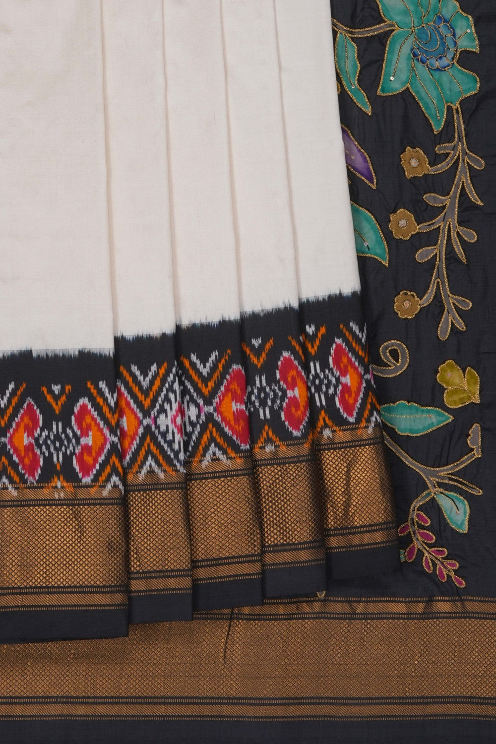 Image of A Fusion Kalamkari Pochampally Silk Saree